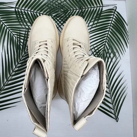 Sam Edelman Lydell Women's Ivory Leather Lace Up Combat Boots Size 9M NWB