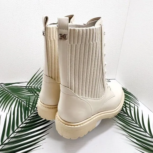Sam Edelman Lydell Women's Ivory Leather Lace Up Combat Boots Size 9M NWB