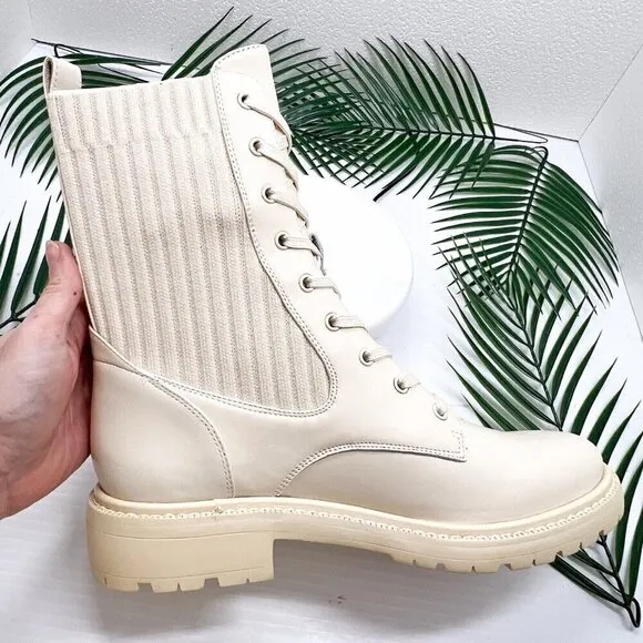 Sam Edelman Lydell Women's Ivory Leather Lace Up Combat Boots Size 9M NWB