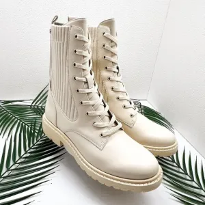 Sam Edelman Lydell Women's Ivory Leather Lace Up Combat Boots Size 9M NWB
