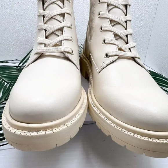 Sam Edelman Lydell Women's Ivory Leather Lace Up Combat Boots Size 9M NWB