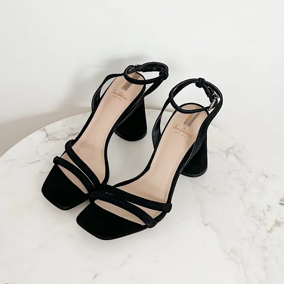 Sam Edelman NEW Kia Ankle Strap High Heel Sandals in Black Suede Size 6.5