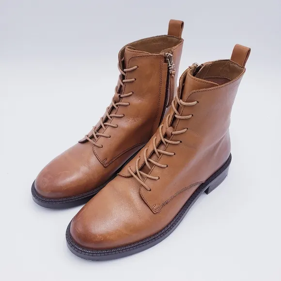 Sam Edelman Nina Burnished-Leather Lace-up Combat Ankle Boots Brown Size 7.5