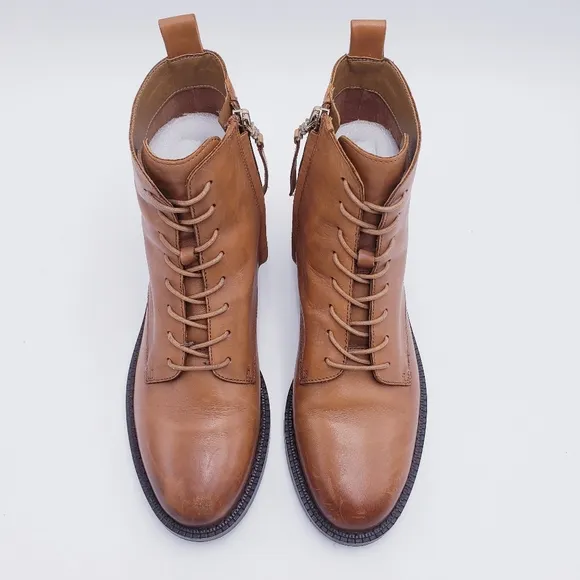 Sam Edelman Nina Burnished-Leather Lace-up Combat Ankle Boots Brown Size 7.5