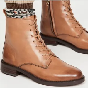 Sam Edelman Nina Burnished-Leather Lace-up Combat Ankle Boots Brown Size 7.5