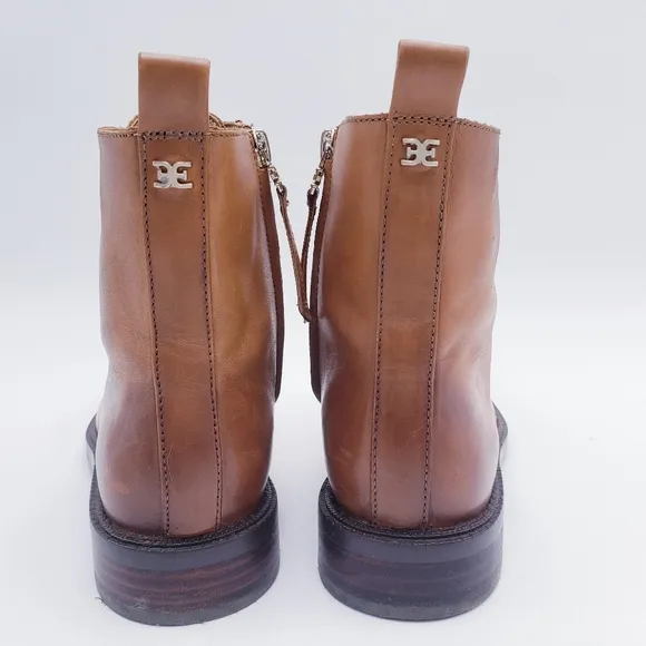Sam Edelman Nina Burnished-Leather Lace-up Combat Ankle Boots Brown Size 7.5