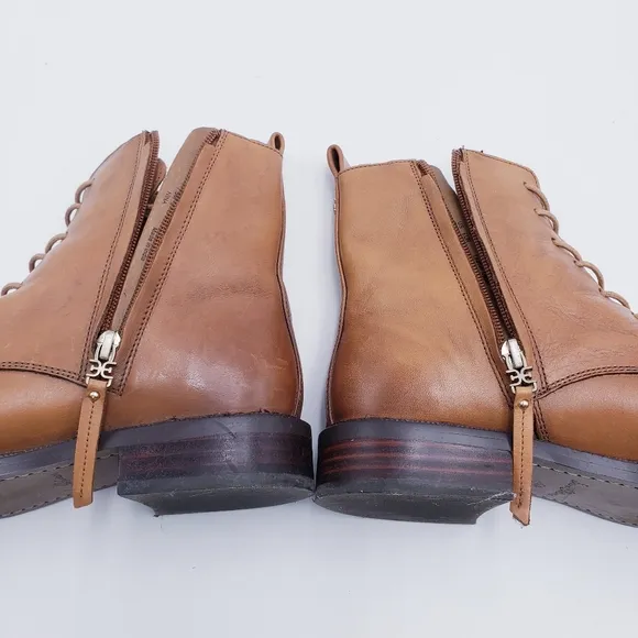Sam Edelman Nina Burnished-Leather Lace-up Combat Ankle Boots Brown Size 7.5