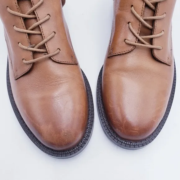 Sam Edelman Nina Burnished-Leather Lace-up Combat Ankle Boots Brown Size 7.5