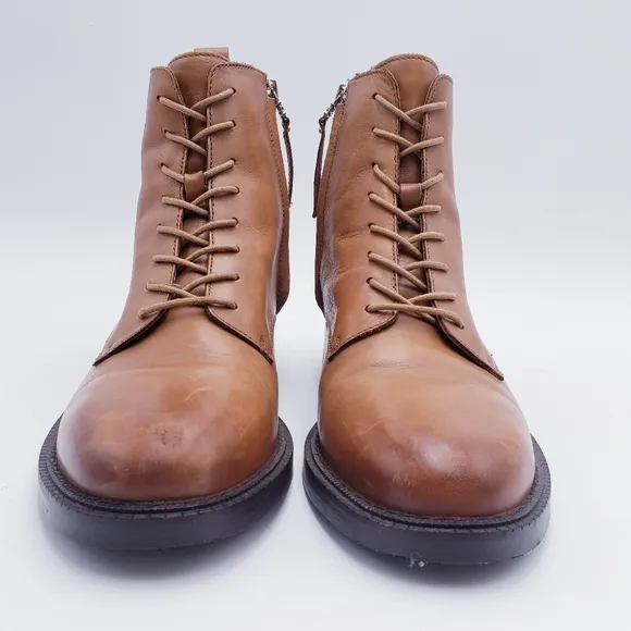 Sam Edelman Nina Burnished-Leather Lace-up Combat Ankle Boots Brown Size 7.5
