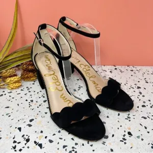 Sam Edelman Odila Black Suede Scalloped Ankle Strap Block Heeled Sandals Sz 14