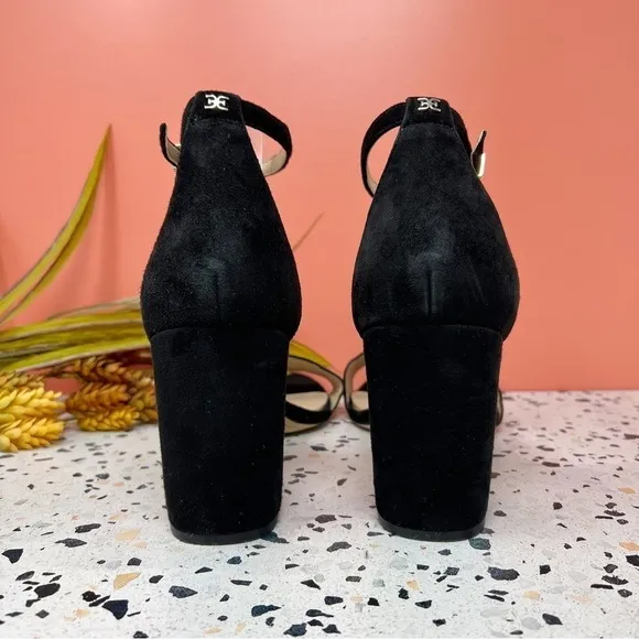 Sam Edelman Odila Black Suede Scalloped Ankle Strap Block Heeled Sandals Sz 14