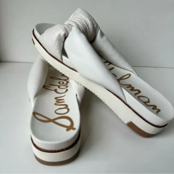 Sam Edelman Slip On White Leather Platform Sandals Women's Shoes Size 9M