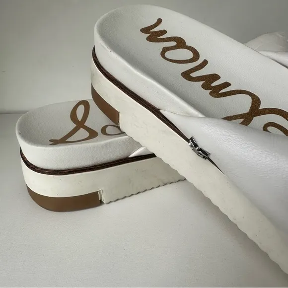 Sam Edelman Slip On White Leather Platform Sandals Women's Shoes Size 9M