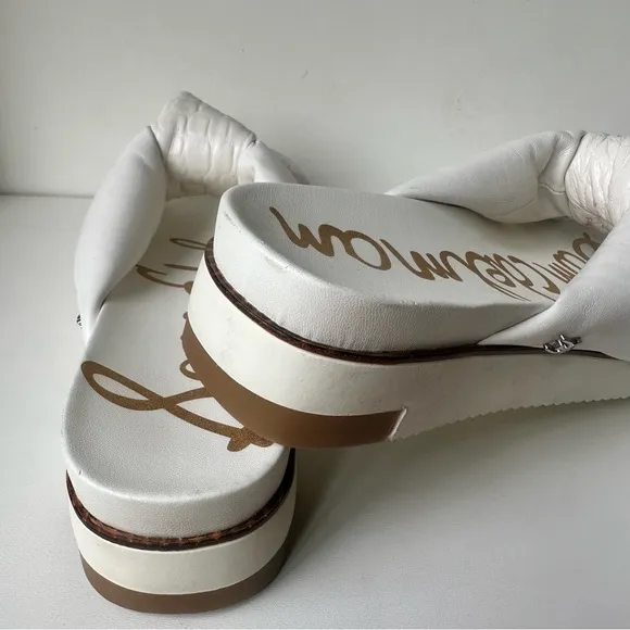 Sam Edelman Slip On White Leather Platform Sandals Women's Shoes Size 9M