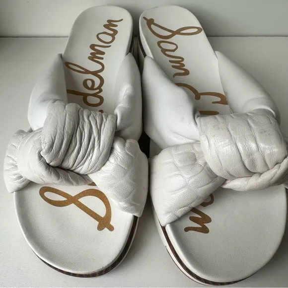 Sam Edelman Slip On White Leather Platform Sandals Women's Shoes Size 9M