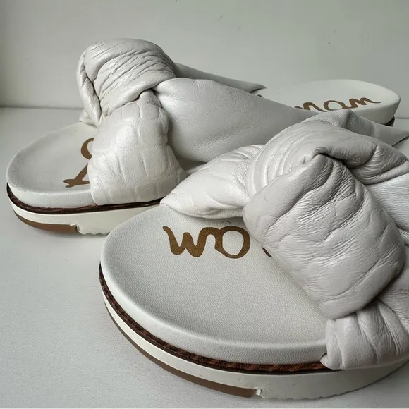 Sam Edelman Slip On White Leather Platform Sandals Women's Shoes Size 9M