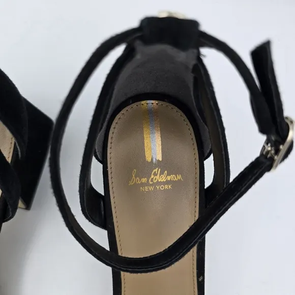 Sam Edelman Wilson Block Heel Ankle strap Sandals, Black Suede, Women's 11M