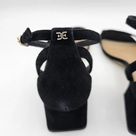 Sam Edelman Wilson Block Heel Ankle strap Sandals, Black Suede, Women's 11M