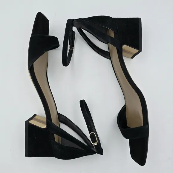 Sam Edelman Wilson Block Heel Ankle strap Sandals, Black Suede, Women's 11M