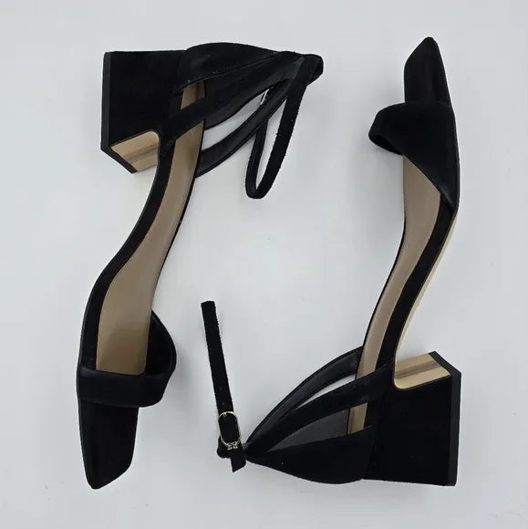 Sam Edelman Wilson Block Heel Ankle strap Sandals, Black Suede, Women's 11M
