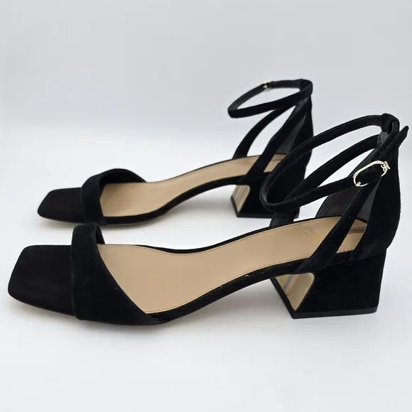 Sam Edelman Wilson Block Heel Ankle strap Sandals, Black Suede, Women's 11M