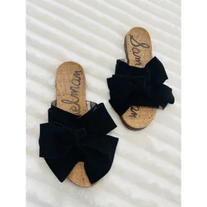 Sam Edelman Women's Henna Suede Bow Front Slide Sandals - Black Size 8M