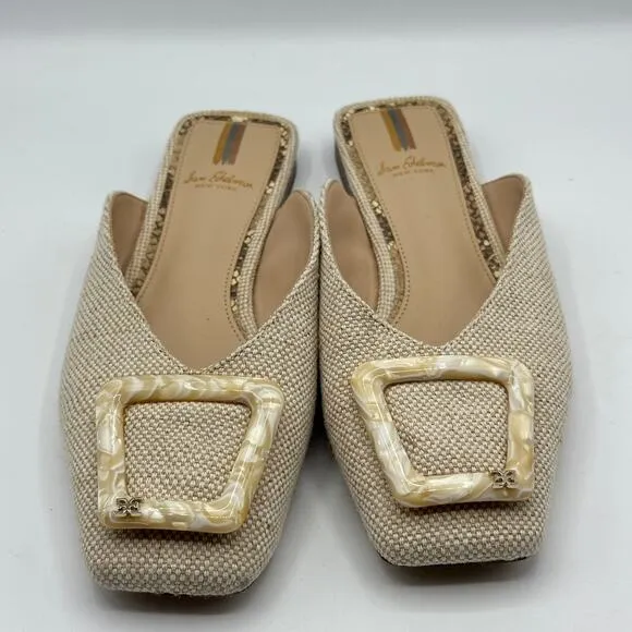 SAM EDELMAN x ANTHROPOLOGIE Lavina Flats Mules Natural Linen Tan Neutral Sz 7