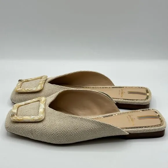 SAM EDELMAN x ANTHROPOLOGIE Lavina Flats Mules Natural Linen Tan Neutral Sz 7