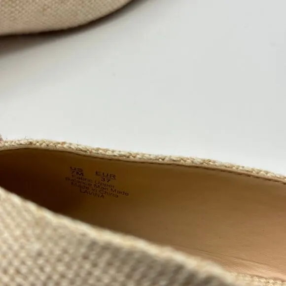 SAM EDELMAN x ANTHROPOLOGIE Lavina Flats Mules Natural Linen Tan Neutral Sz 7