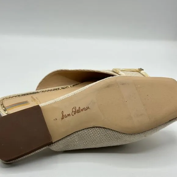 SAM EDELMAN x ANTHROPOLOGIE Lavina Flats Mules Natural Linen Tan Neutral Sz 7