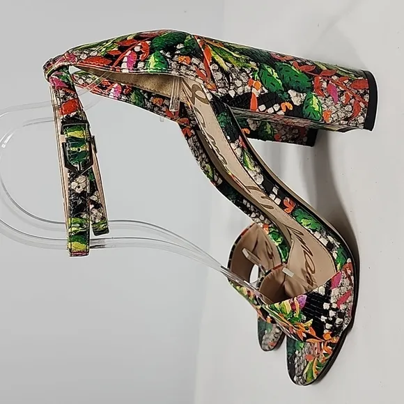 SAM EDELMAN Yaro‎ Ankle Strap Size 5.5 Block Heel Sandals Floral colorful summer