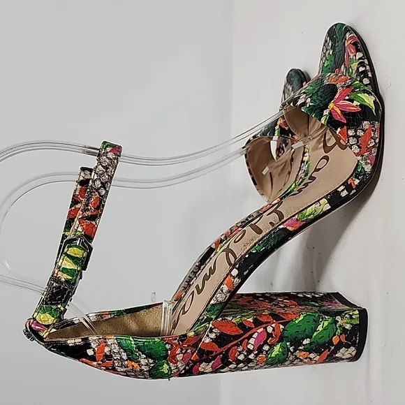SAM EDELMAN Yaro‎ Ankle Strap Size 5.5 Block Heel Sandals Floral colorful summer