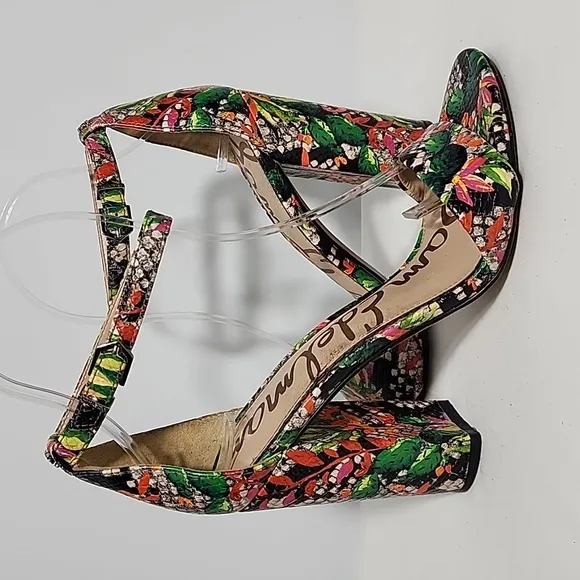 SAM EDELMAN Yaro‎ Ankle Strap Size 5.5 Block Heel Sandals Floral colorful summer