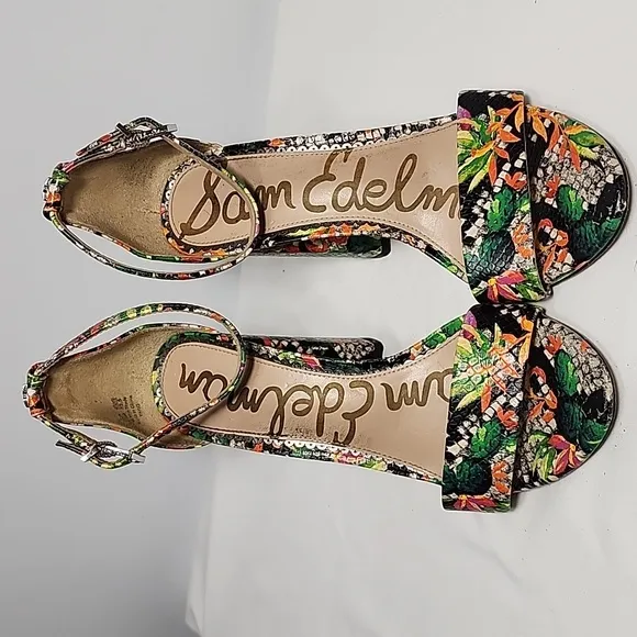 SAM EDELMAN Yaro‎ Ankle Strap Size 5.5 Block Heel Sandals Floral colorful summer