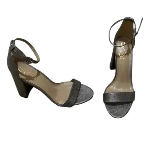 Sam Edelman Yaro Silver Metallic Block Heel Sandals Ankle Strap 9