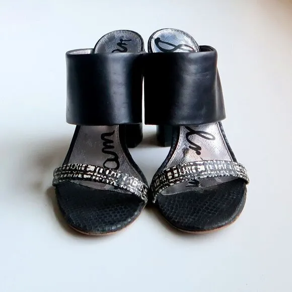 Sam Edelman Yoselin Black &amp; White Block Heel Mules / Sandals / Slip On Shoes 7.5