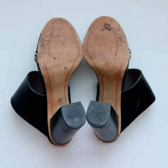 Sam Edelman Yoselin Black &amp; White Block Heel Mules / Sandals / Slip On Shoes 7.5