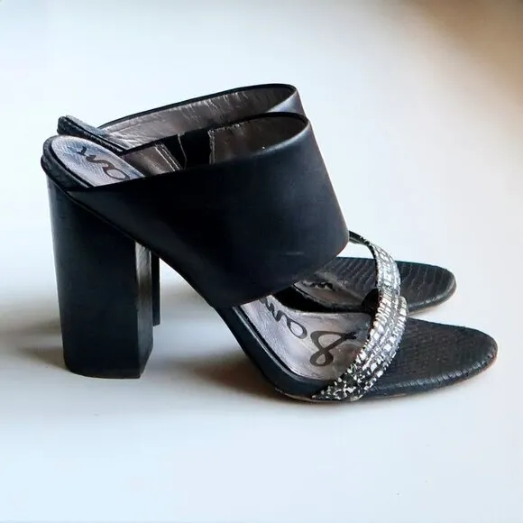 Sam Edelman Yoselin Black &amp; White Block Heel Mules / Sandals / Slip On Shoes 7.5