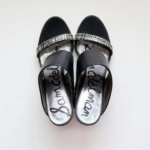 Sam Edelman Yoselin Black &amp; White Block Heel Mules / Sandals / Slip On Shoes 7.5