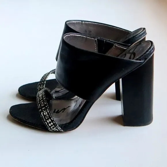 Sam Edelman Yoselin Black &amp; White Block Heel Mules / Sandals / Slip On Shoes 7.5