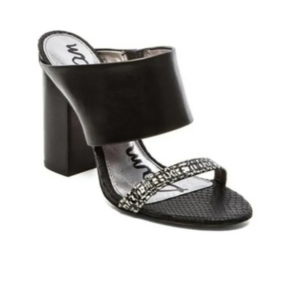 Sam Edelman Yoselin Black &amp; White Block Heel Mules / Sandals / Slip On Shoes 7.5