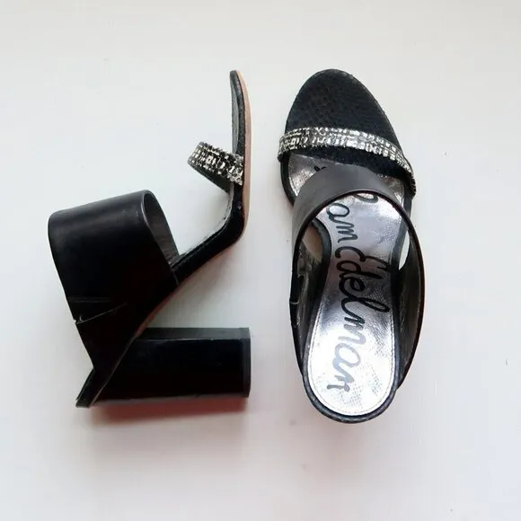 Sam Edelman Yoselin Black &amp; White Block Heel Mules / Sandals / Slip On Shoes 7.5