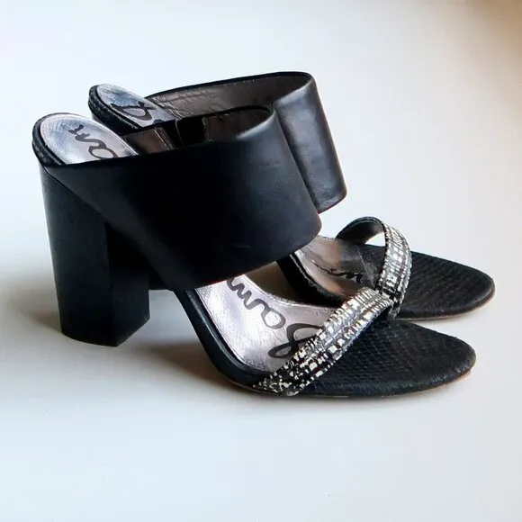Sam Edelman Yoselin Black &amp; White Block Heel Mules / Sandals / Slip On Shoes 7.5