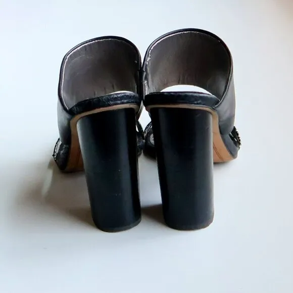 Sam Edelman Yoselin Black &amp; White Block Heel Mules / Sandals / Slip On Shoes 7.5