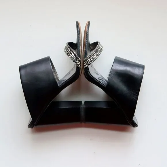 Sam Edelman Yoselin Black &amp; White Block Heel Mules / Sandals / Slip On Shoes 7.5