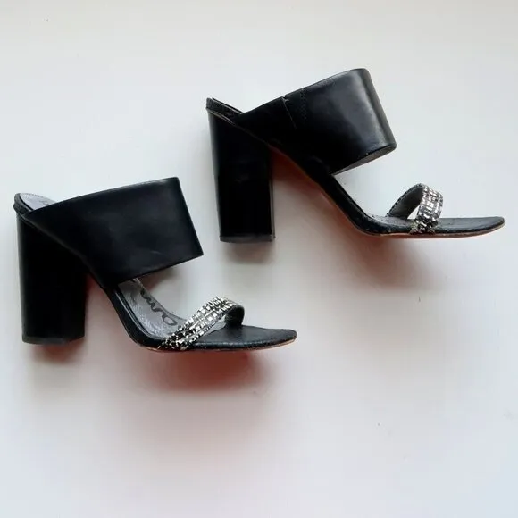 Sam Edelman Yoselin Black &amp; White Block Heel Mules / Sandals / Slip On Shoes 7.5