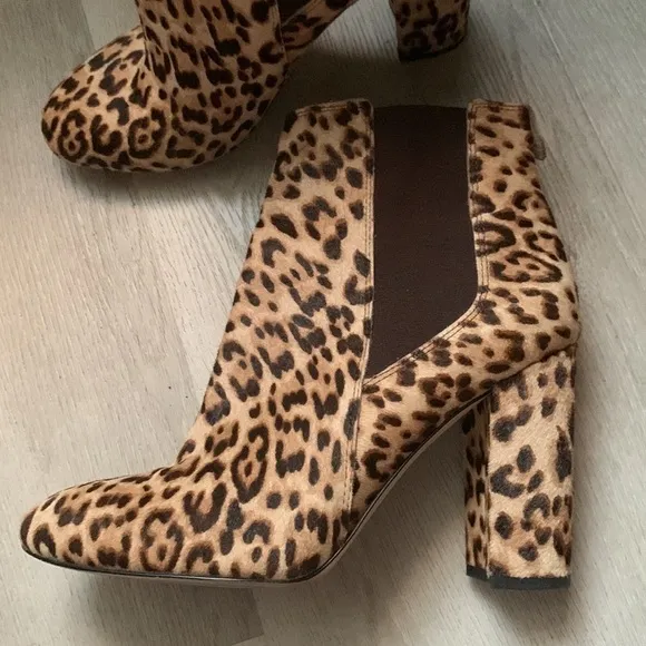 SAM EDELMANCase Leopard-Print Calf Hair Chelsea Boots size 8.5 heels