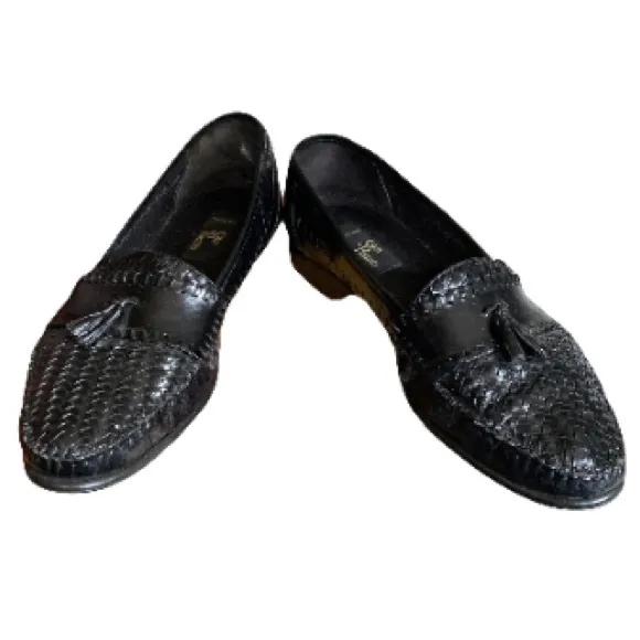 SAN REMO MENS BLACK WOVEN LEATHER LOAFER  ITALIAN SHOE SIZE 10