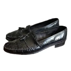 SAN REMO MENS BLACK WOVEN LEATHER LOAFER  ITALIAN SHOE SIZE 10