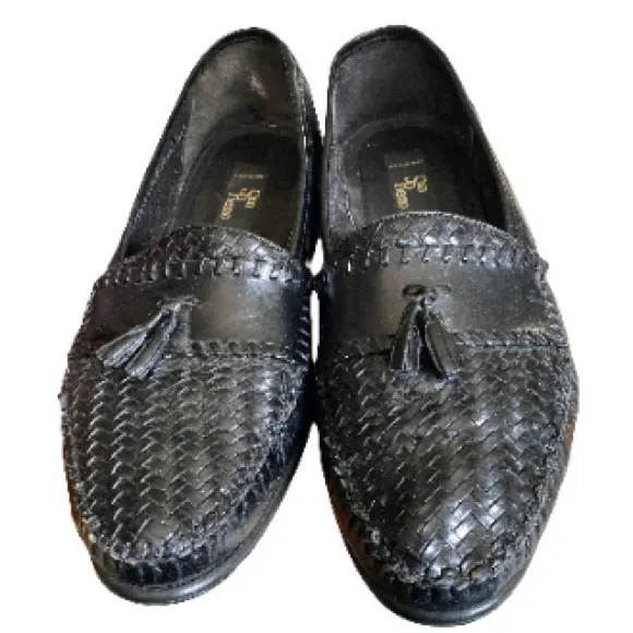 SAN REMO MENS BLACK WOVEN LEATHER LOAFER  ITALIAN SHOE SIZE 10